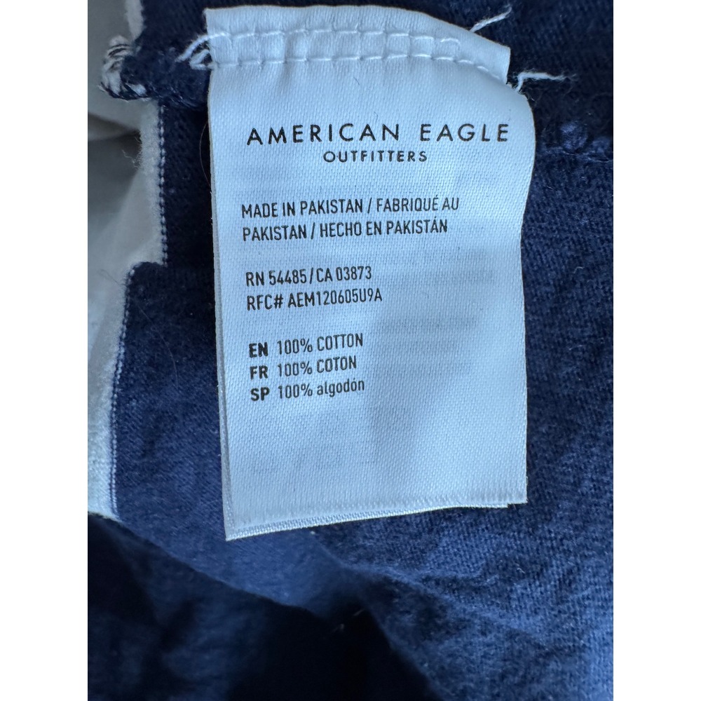 American Eagle Women Rugby Polo Shirt Navy Big Stripe Cropped Academia M Baggy - Picture 4 of 7